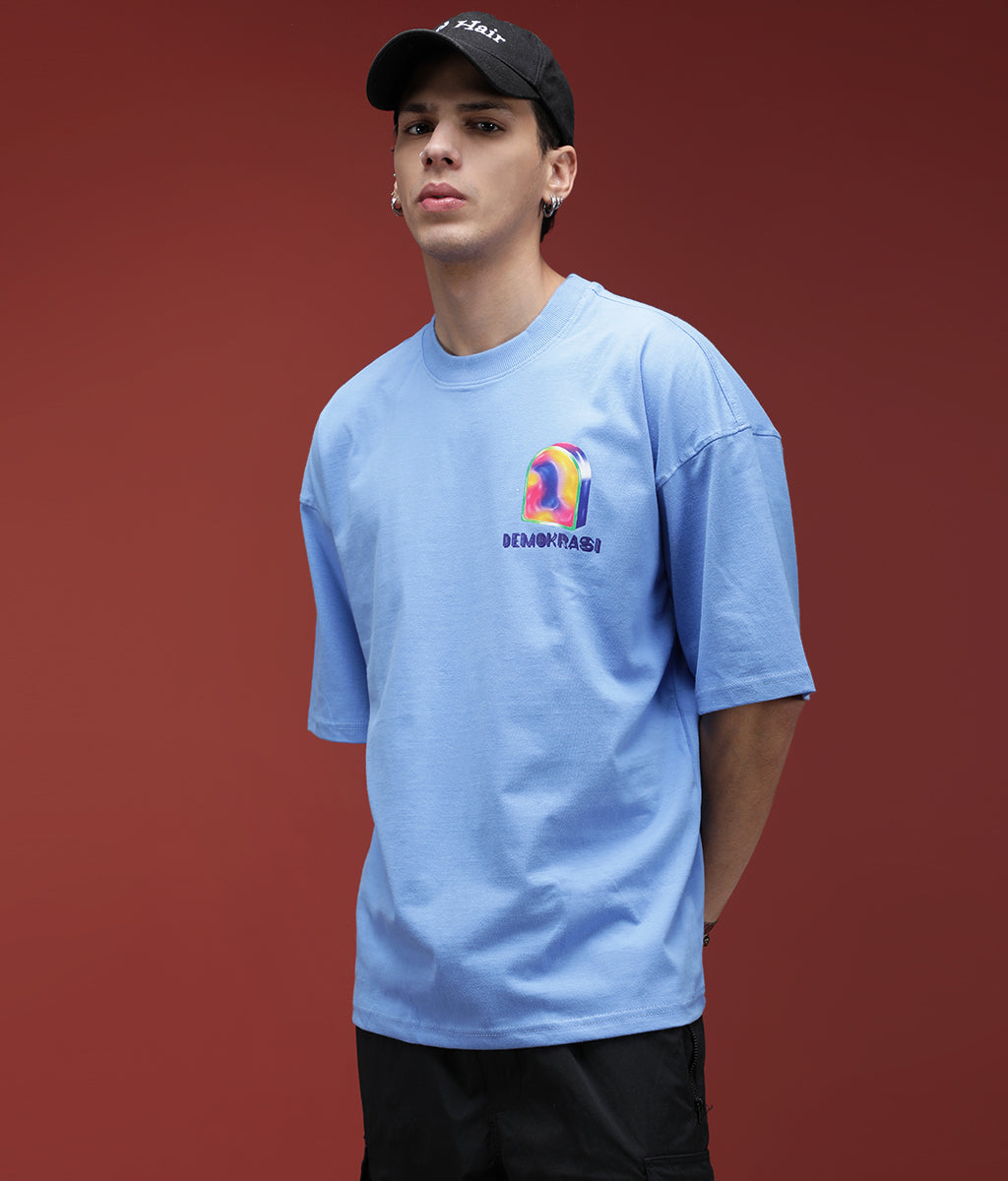 Oversize Multi-Colored Candy Graphic Blue T-Shirt
