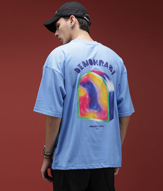 Oversize Multi-Colored Candy Graphic Blue T-Shirt